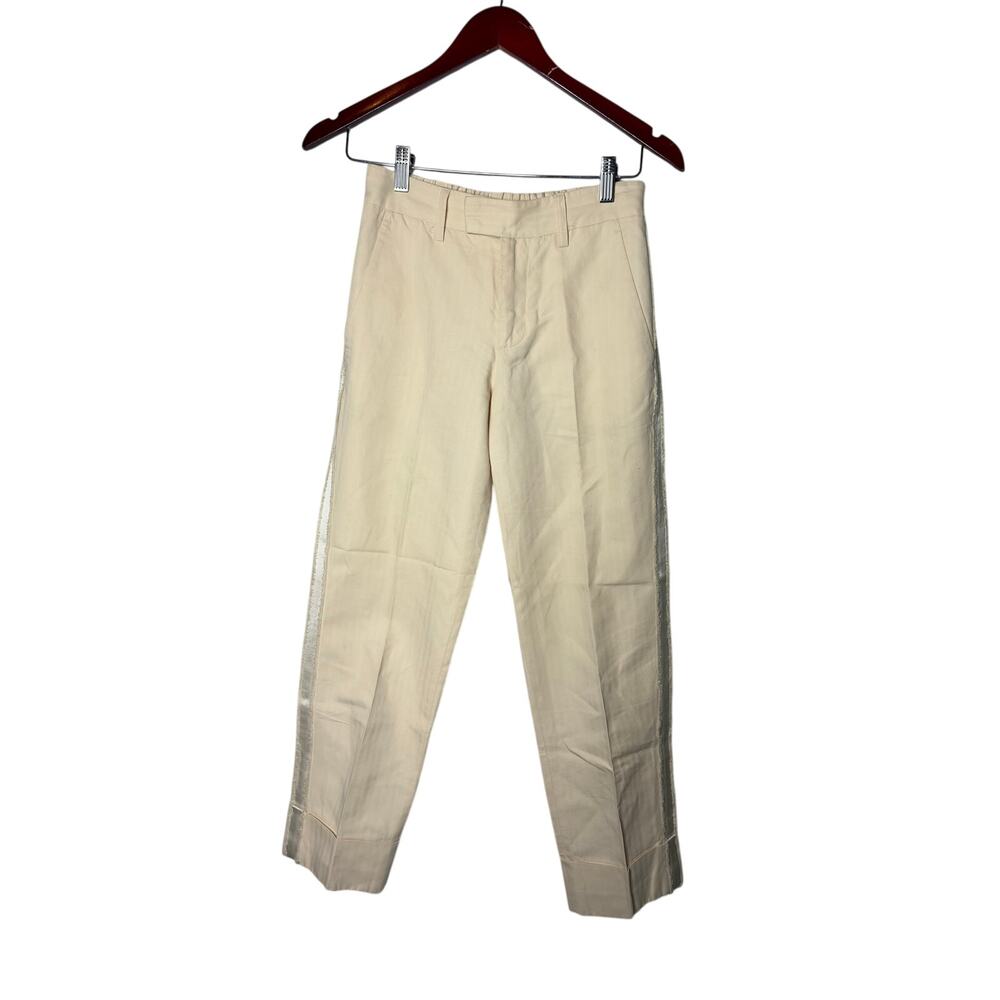 Zadig & Voltaire cream cotton Pamela pants pinstripe and side silk panels 34 XS